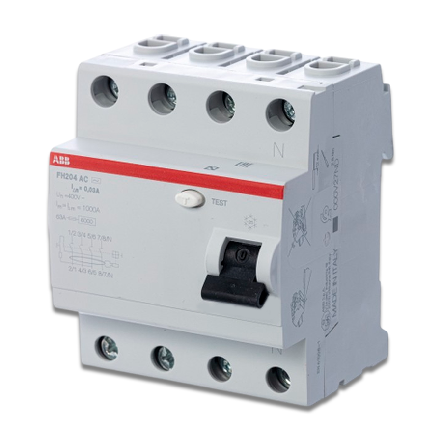 Блок утечки тока 4-полюсный FH204 AC-25/0,03, 25А, 30mA (УЗО) ABB, 2CSF204004R1250