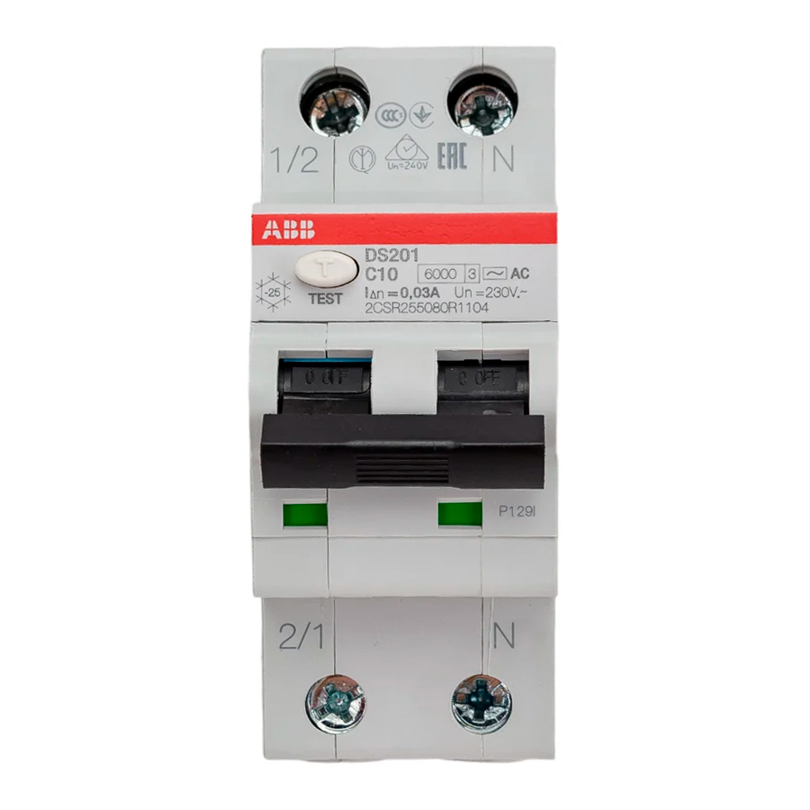 Диффавтомат 1P+N DS201 C10 AC30, 10А, 30mA, тип AC, 6kA (хар-ка C) ABB, 2CSR255080R1104  Цена: 5123,33 руб.